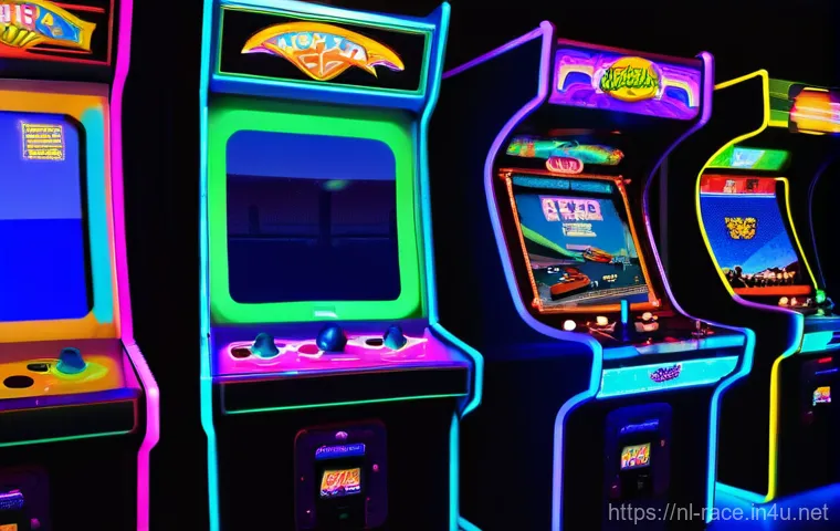 명작 레이싱게임 리뷰 - **Prompt 1: Arcade Thrills of Daytona USA** An immersive, wide-angle shot of a vibrant 1990s arc...